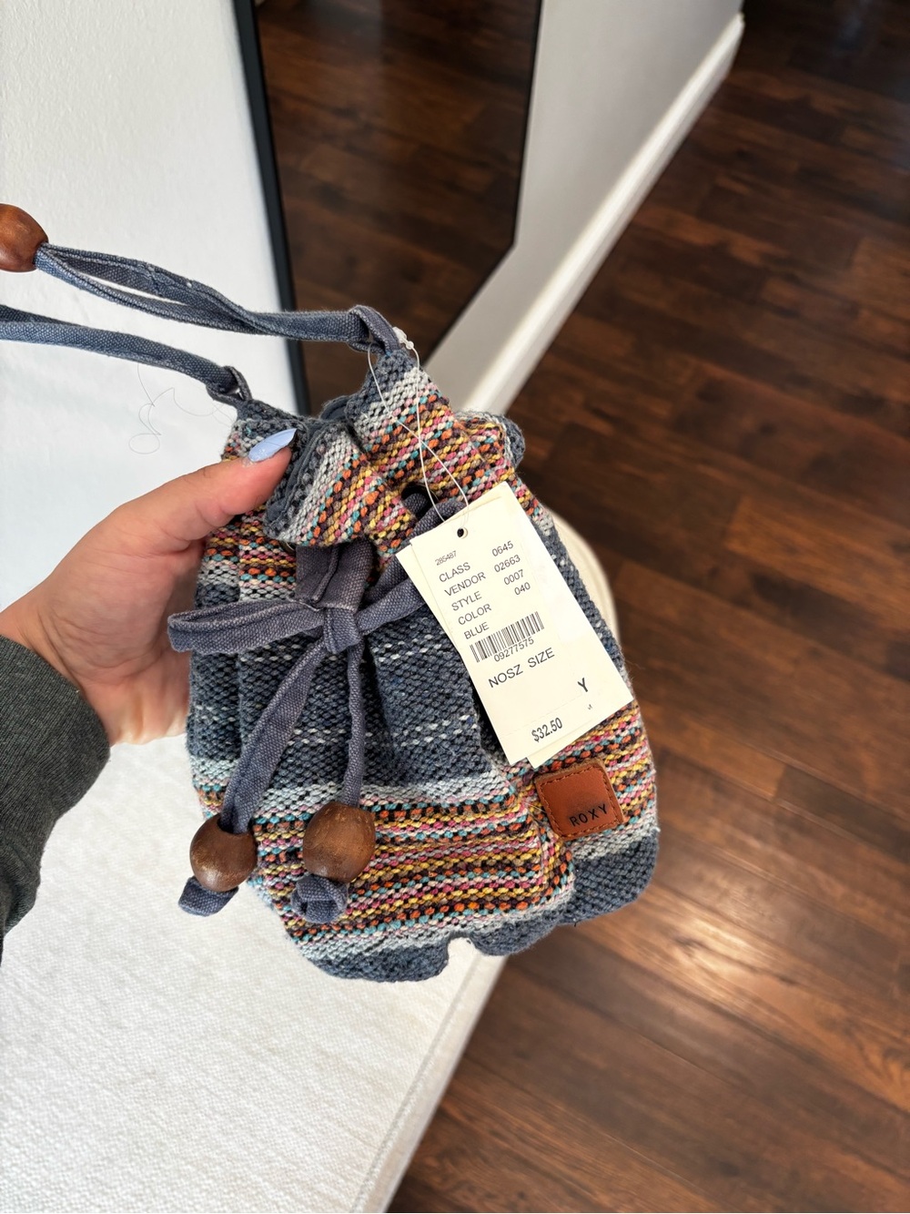 Roxy Multicolor Woven Drawstring Mini Bag - Blue Accents